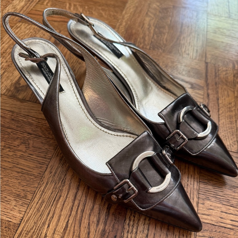 Dolce & Gabbana Gunmetal Silver Slingback Heels